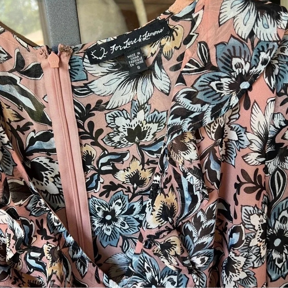 For Love And Lemons Floral Long Sleeve Dress - Pink and Black Size S - Picture 4 of 7